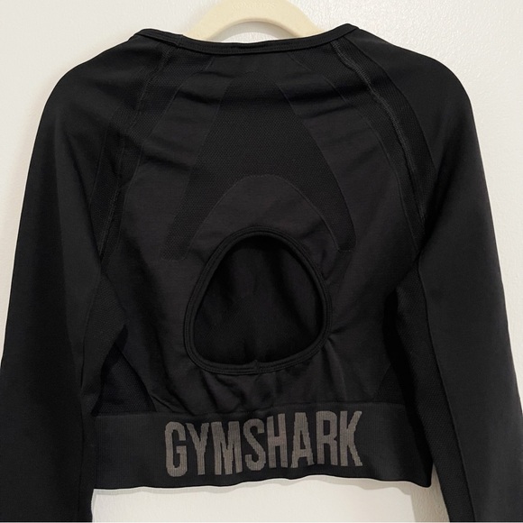 Gymshark Flex Long Sleeve Crop Top Black Cutout Back Women’s Size M - Picture 8 of 9